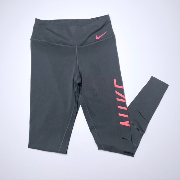 Nike Dri Fit Leggings With Pink Lettering - Picture 1 of 3